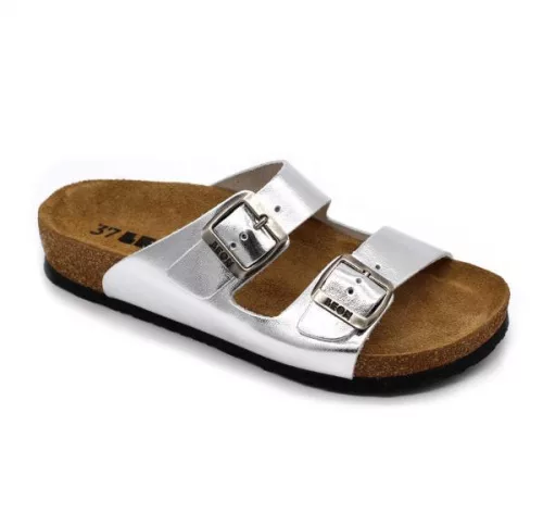 Leon Comfortstep 4010 női ezüst-metál papucs 36-40 -Birkenstockhoz hasonlatos talppal