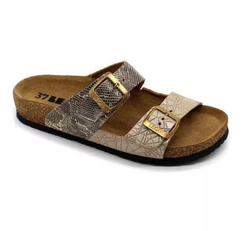 Leon Comfortstep 4011 női arany-kígyó papucs 35-39 -Birkenstockhoz hasonlatos talppal