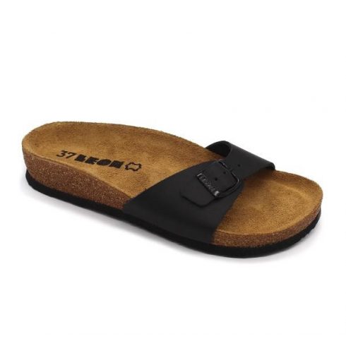 Leon Comfortstep 4021 fekete női bőr papucs 36-41 -Birkenstockhoz hasonlatos talppal