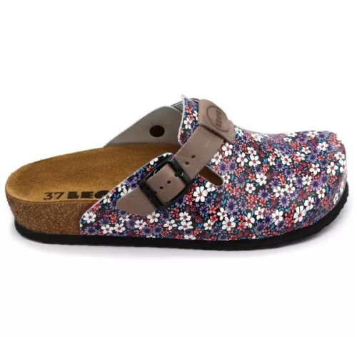 Leon Comfortstep 4250C női kék-virágos bőr klumpa 35-38 -Birkenstockhoz hasonlatos talppal