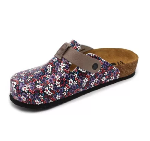 Leon Comfortstep 4250C női kék-virágos bőr klumpa 35-38 -Birkenstockhoz hasonlatos talppal