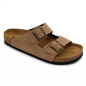   Leon Comfortstep 4703 világosbarna-velur férfi bőr papucs 43, 44 -Birkenstockhoz hasonlatos talppal