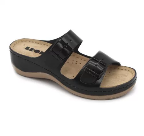 Leon Comfortstep 908 női fekete bőr papucs 36-41
