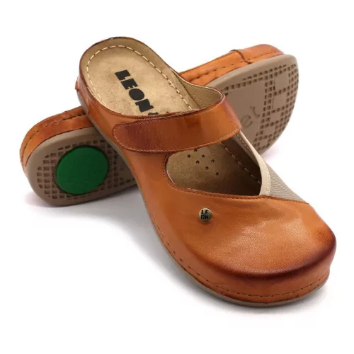 Leon Comfortstep 953 barna bőr-textil papucs bütykös lábra 36-41