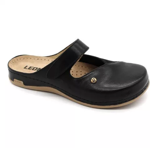 Leon Comfortstep 953 fekete bőr-textil papucs bütykös lábra 36-41