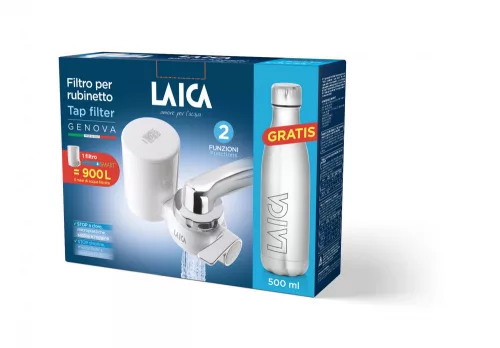 RK50A02 - LAICA HYDROSMART rendszerű csapra szerelhető mikroplasztik-stop vízszűrő + ajándék LAICA fém palack 0,5 liter