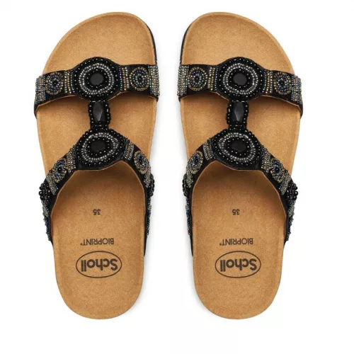 0Ft szállítás! Scholl NEW BOGOTA WEDGE FEKETE|ARANY bioprint női papucs - kényelmi modell 36