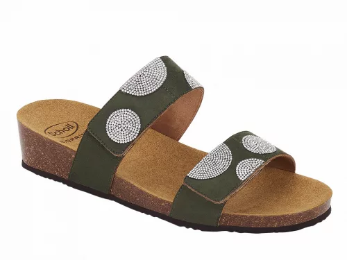 0Ft szállítás!  Scholl Dubai 2 straps zöld bioprint női papucs - kényelmi modell 38