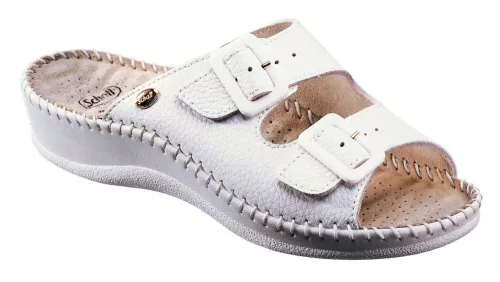 0Ft szállítás!  Scholl Weekend masszírozó bőr gyógypapucs fehér 35-42