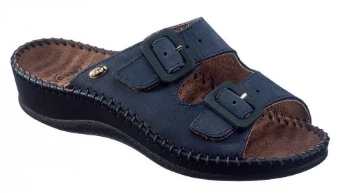 0Ft szállítás!  Scholl Weekend masszírozó bőr gyógypapucs sötétkék 35-42